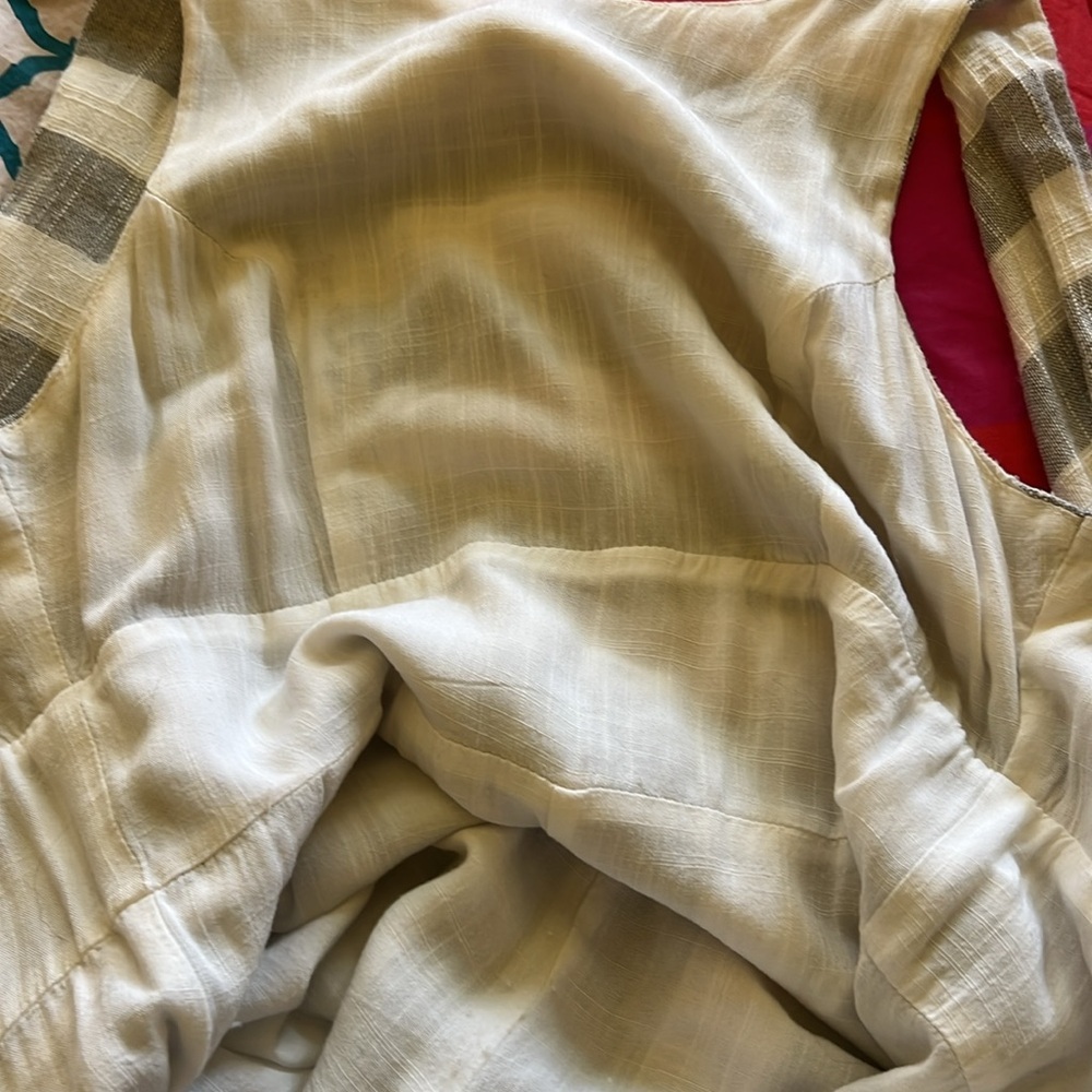 Sugar Lips xs linen lined sleeveless mid calf romper. Grey cream stripe - Picture 11 of 14